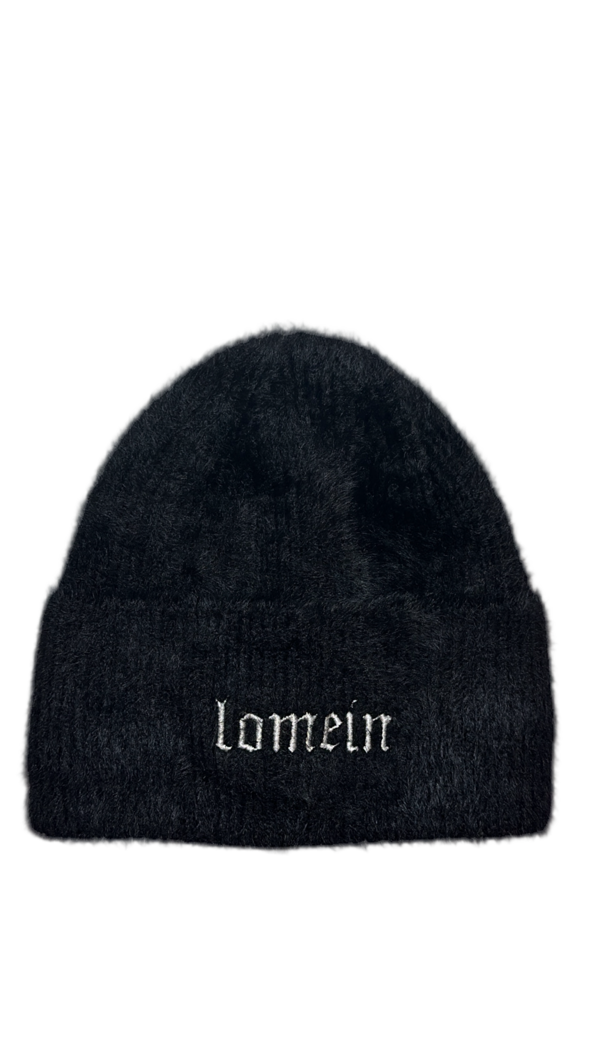 Black mohair with white embodied lomein print